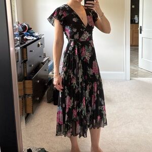 Floral Black and Pink Wrap Dress